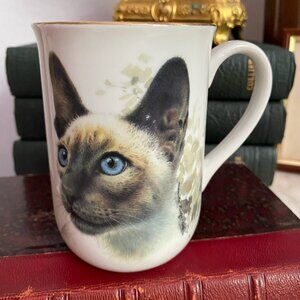 Vintage gold trim Blue eyed Siamese Cat Kitten Mug 80s 90s GiftCraft